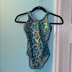 Blue and green leopard leotard